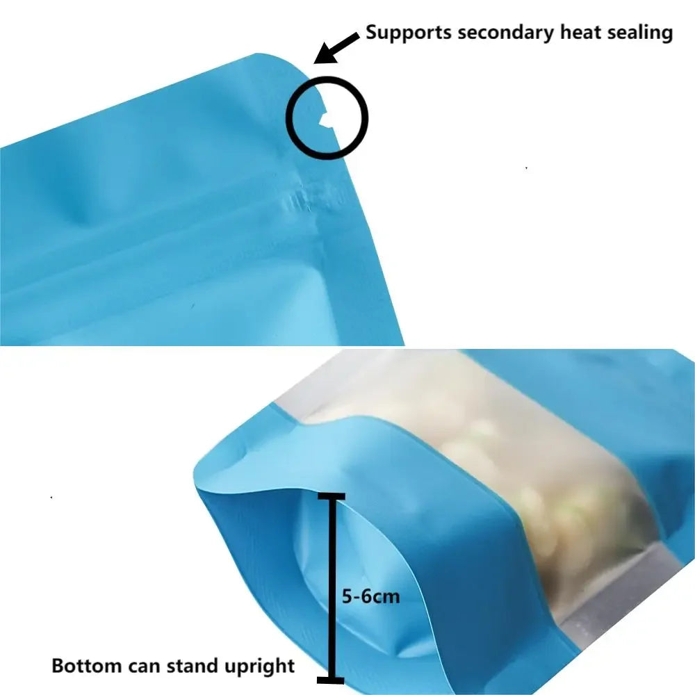 100Pcs Matte Aluminum Foil Mylar Bags Moisture Proof Self Standing Snack Storage Resealable Reusable Zipper Lock Pouches