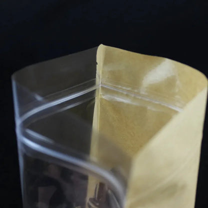 100Pcs Clear Stand Up Kraft Paper Ziplock Bags Reusable Storage Pouches for Matcha Cocoa Coffee Snacks Gifts for Tea Chocolate