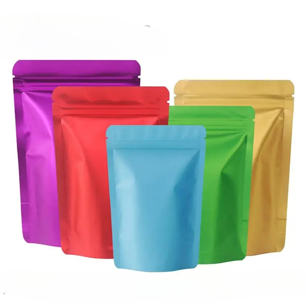 100Pcs Durable Moisture proof Zipper Seal Mylar Bags Vertical Matte Aluminum Food Storage Coffee Grocery Packaging Pouches