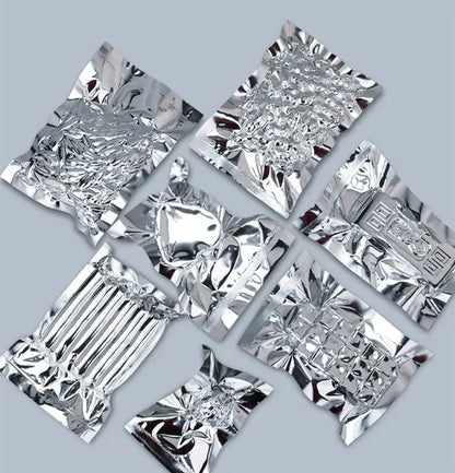 100PCS Glossy Silver Open Top Aluminum Foil Bag Heat Sealing Meat Beaf Chocolate Ground Coffee Powder Vacuum Storage Pouches