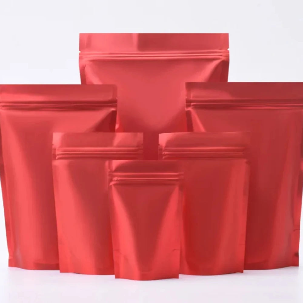 100Pcs Resealable Matte Aluminum Foil Ziplock Bags Stand Up Pouches for Coffee Snacks Tea Gifts Ideal for DIY Xmas Packaging