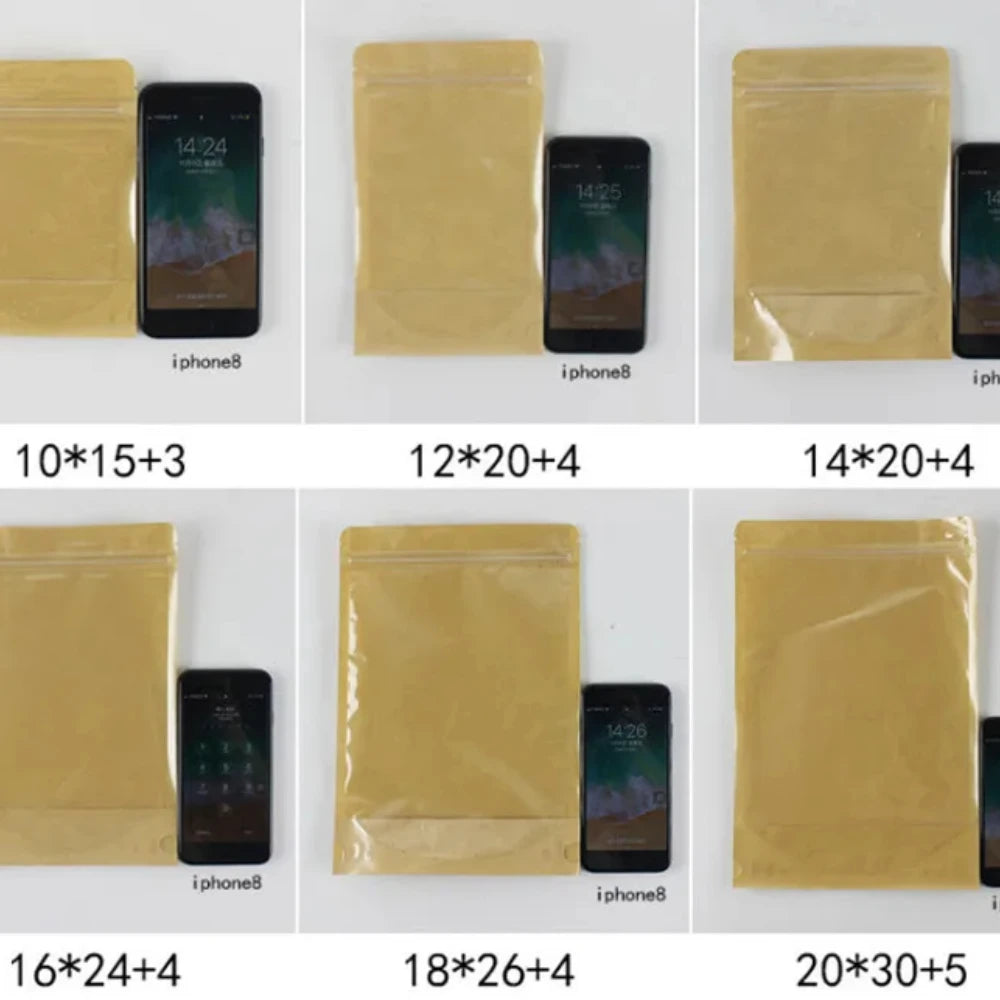 100Pcs Clear Stand Up Kraft Paper Ziplock Bags Reusable Storage Pouches for Matcha Cocoa Coffee Snacks Gifts for Tea Chocolate