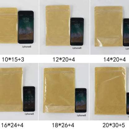 100Pcs Clear Stand Up Kraft Paper Ziplock Bags Reusable Storage Pouches for Matcha Cocoa Coffee Snacks Gifts for Tea Chocolate