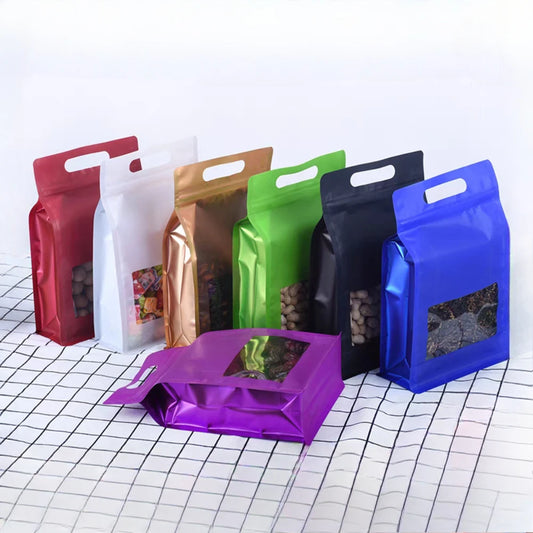 50Pcs Reusable Clear Window Zipper Pouches Resealable Plastic Bags for Tea Snacks Spices Sugar Candy Cookies Coffee Storage