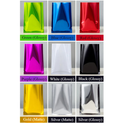 100 шт. цветных алюминиевых фольгированных пакетов с открытым верхом, герметичных, с термовакуумным запечатыванием, с насечкой для упаковки еды, конфет, закусок, кофе, чая, орехов и бобов 