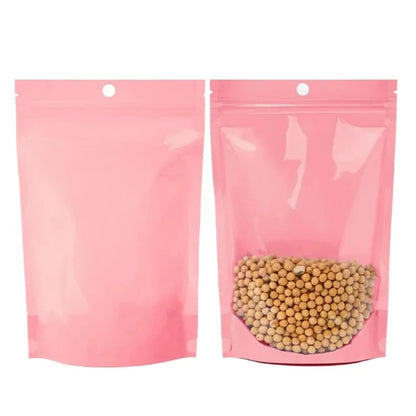100Pcs Pink Green Purple Macaron Plastic Bags Stand Up Zipper Food Storage Pouches for Tea Nuts Powder Transparent Pearlescent
